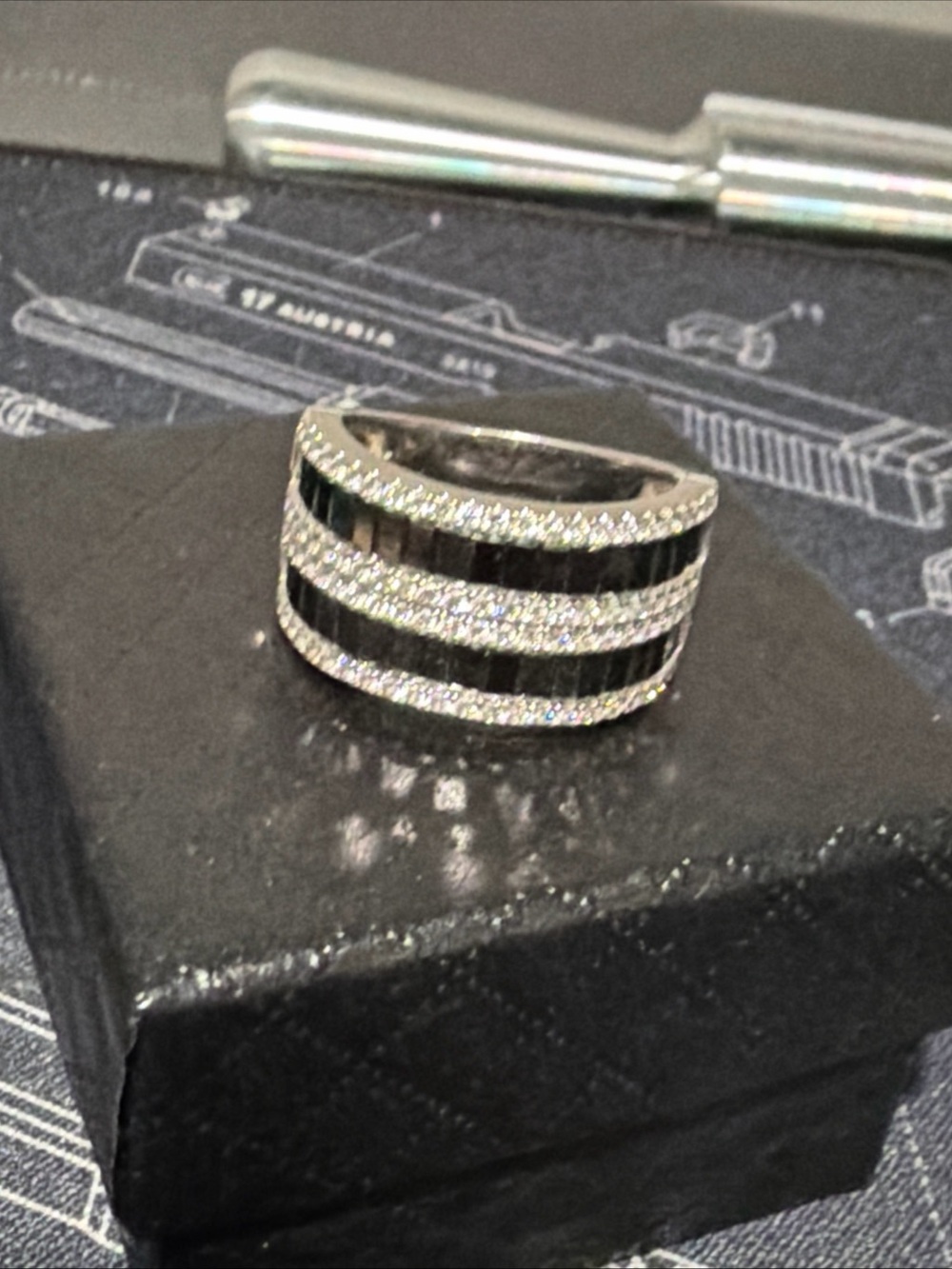 Effy 14k White Gold Black And White Diamond Ring